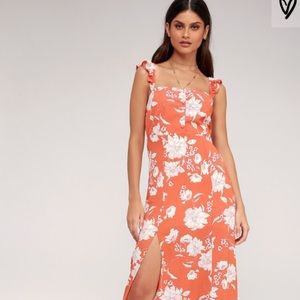 Lulu’s Coral Floral Print Maxi